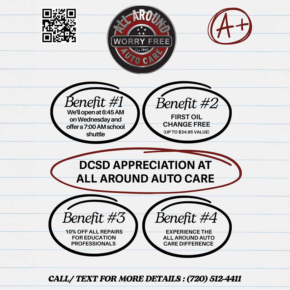 All Around Auto Care - 720-512-4411<br>2807 N. Hwy 85<br>Castle Rock, CO 80109<br>Follow us on Facebook for Events, News and Specials!<br>Bring your car in with your Employee ID and receive one of the following discounts:<br>Cannot be combined with any other offers<br>$10.00 off any service over $100.00<br>$20.00 off any service over $200.00<br>$30.00 off any service over $300.00<br>$25.00 off any brake service over $200.00<br>$10.00 off our Guest For Life Pass<br>Originally $79.95 with up to $250.00 in additional discounts and regular maintenance savings up to $450.00
